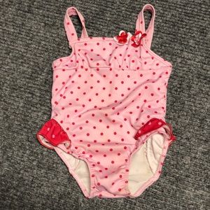 Penelope Mack Girl’s pink and red polka dot swimsuit-18m